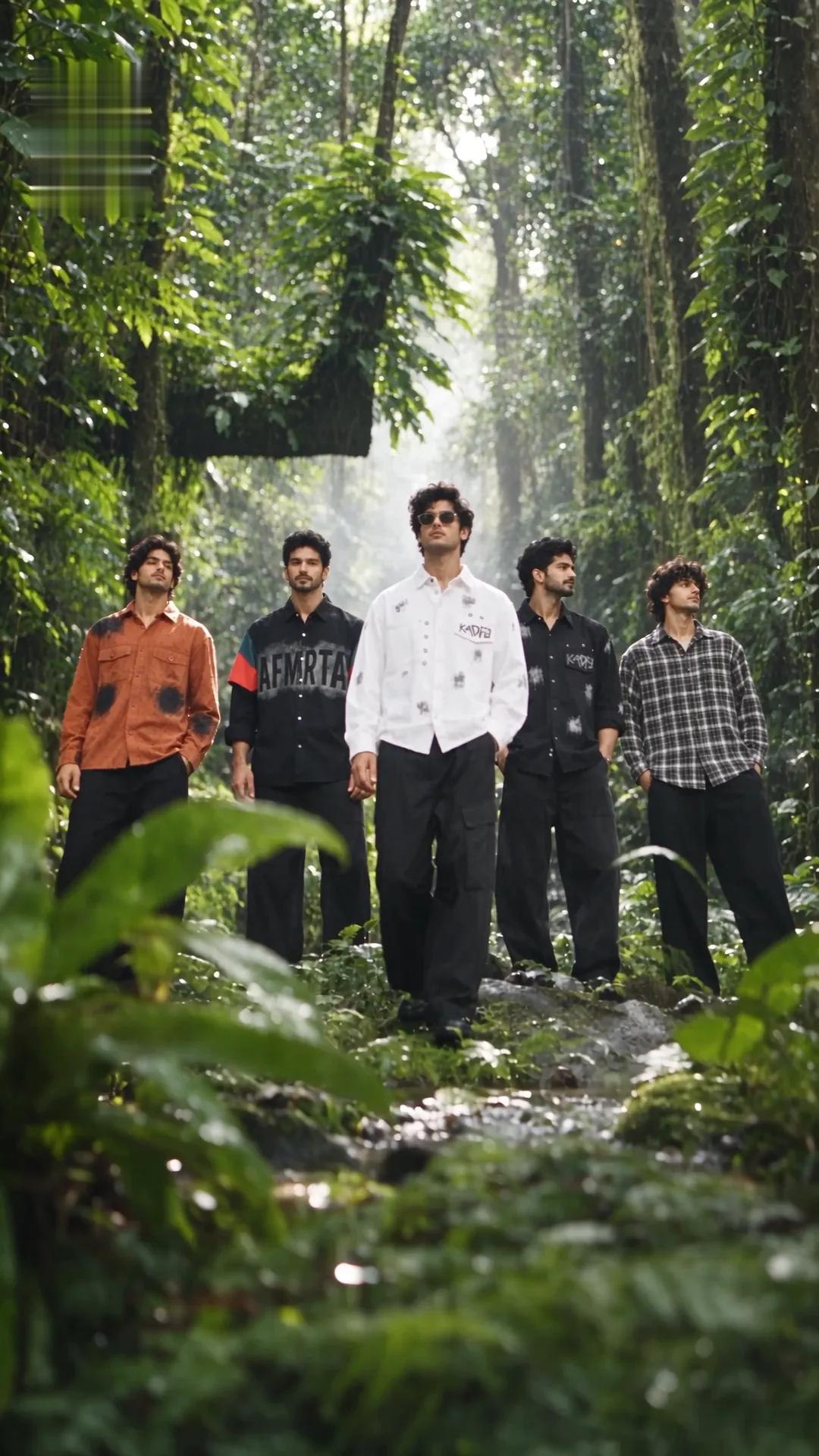 The Trendy Roys crew in the forest, wearing the SS26 collection
