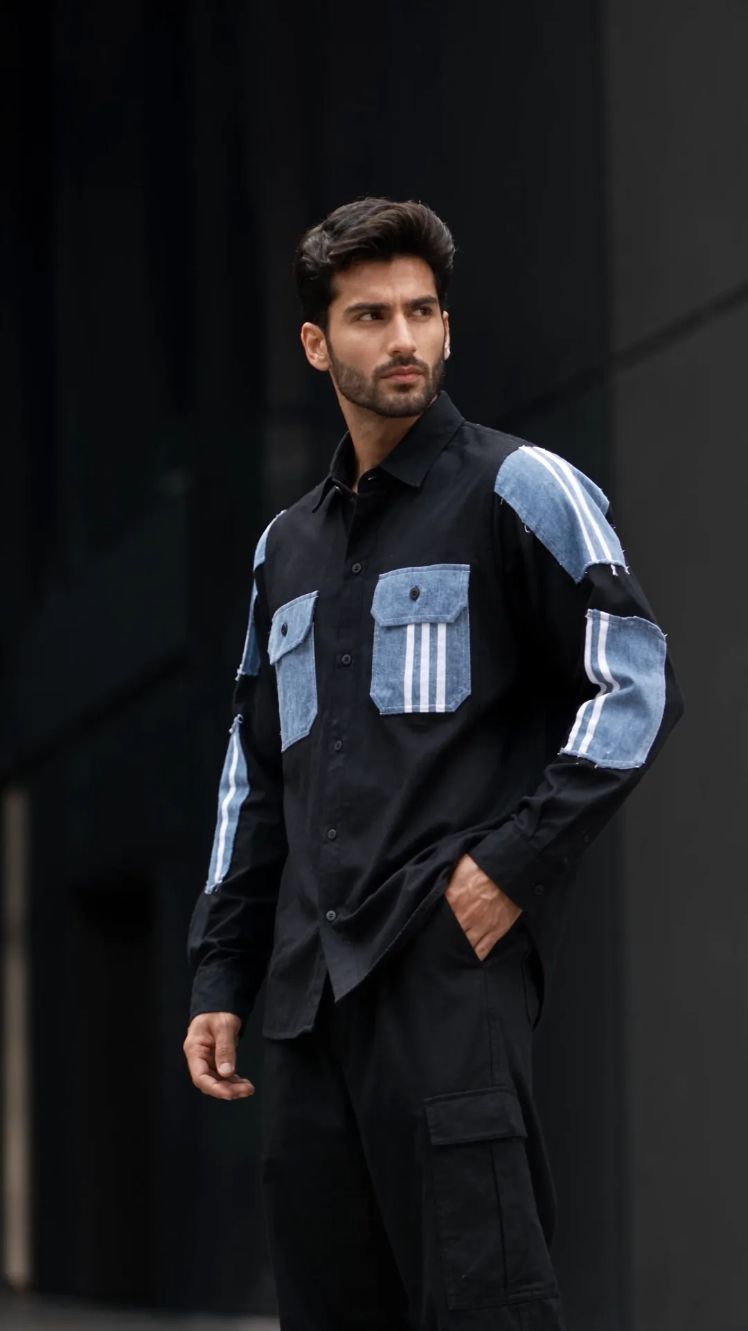 Black Denim Panel Shirt — campaign image 1