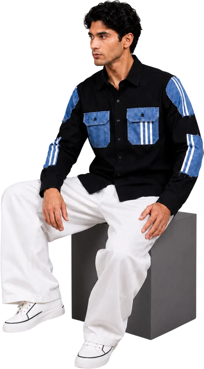 Black Denim Panel Shirt — Panel Shirt