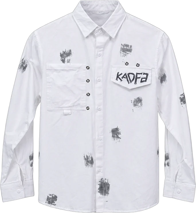 White KADFA Shirt — Spray-print Shirt