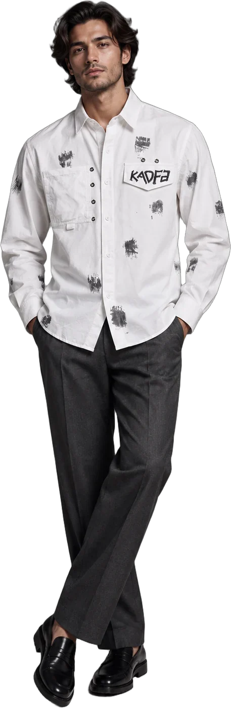 White KADFA Shirt, styled on model